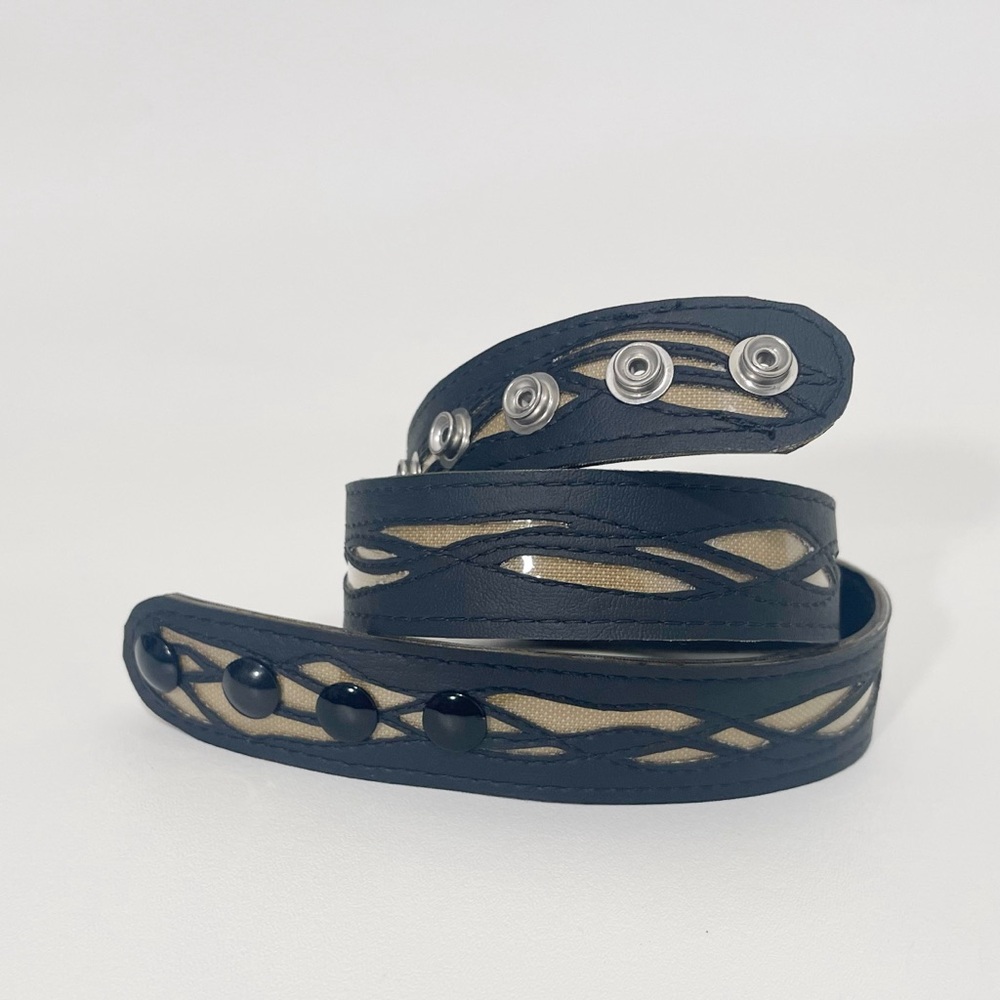 Handmade Adjustable Vinyl Belt with Snaps and Decorative Stitching
